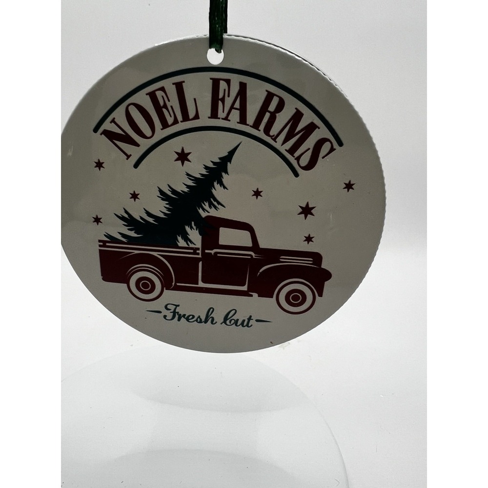 Metal JAR LID NOEL FARMS Christmas Ornament Red Truck FARMHOUSE STYLE-New 4"